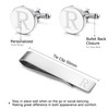 LOYALLOOK Classic Engraved Initial Cufflinks and Tie Clip Bar Set