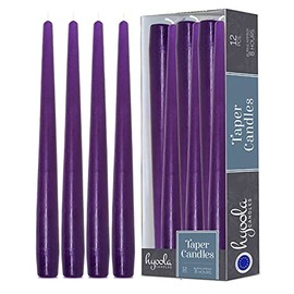 Hyoola Tall Taper Candles - 10 Inch Purple Unscented Dripless Taper Candles - 8 Hour Burn Time - 12 Pack