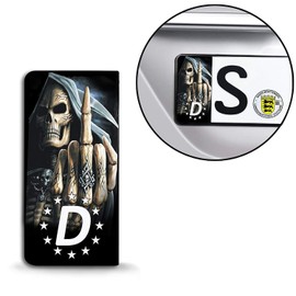 Skino Eu® 2 x Vinyl Sticker Number Plate JDM Tuning Car Motorcycle Skull Stickers EU QV 13