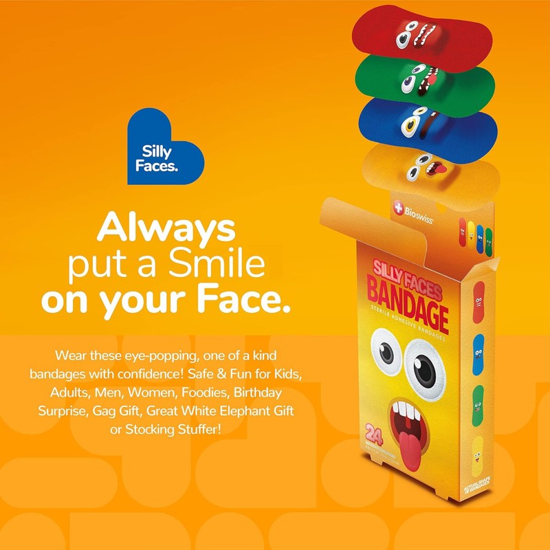 BioSwiss Bandages, Silly Faces Shaped Self Adhesive Bandage Set, Latex