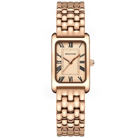 HOLSTOUR Watches for Women Vintage Bracelet White Roman Dial Rectangular Case Rose Gold Watch Waterproof with Tools