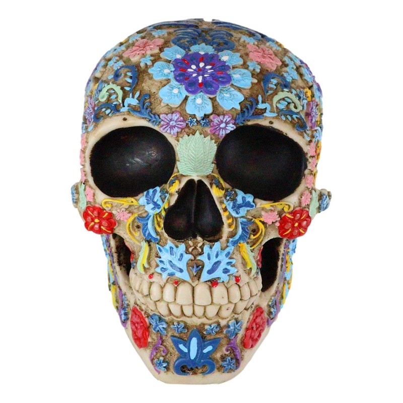 Ebros Totenkopf-Figur Dias De Los Muertos, Blumenschädel, Blumen- und Tierwelt,
