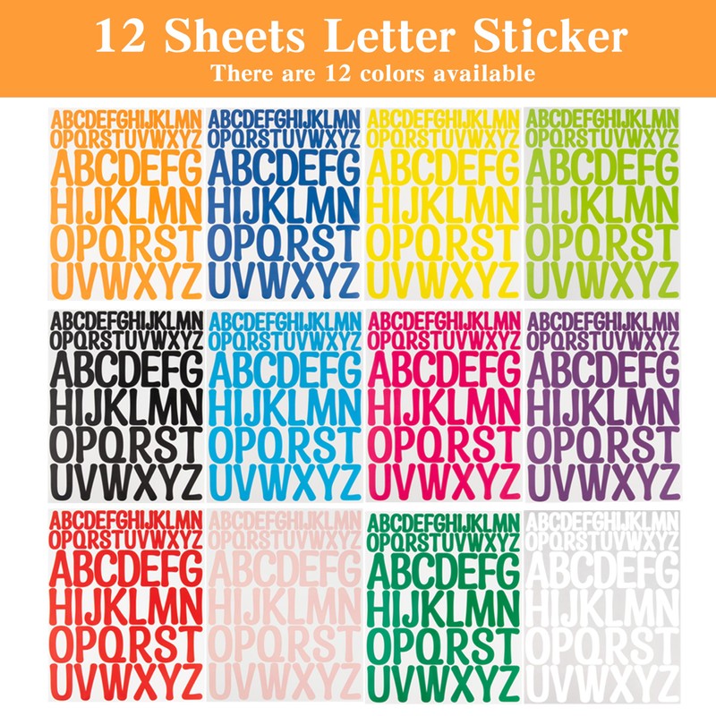 12 Sheets Letter Stickers 636 Alphabet Stickers 1 Inch &