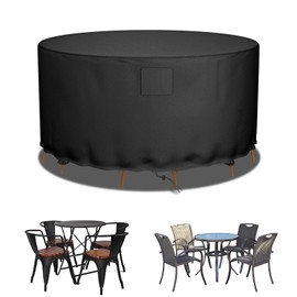Falflor Round Patio Table Cover 600D Oxford Outdoor Furniture Covers Waterproof Round Table Cover Windproof Anti-UV Garden Round Table and Chair Covers 62''D x 28''H