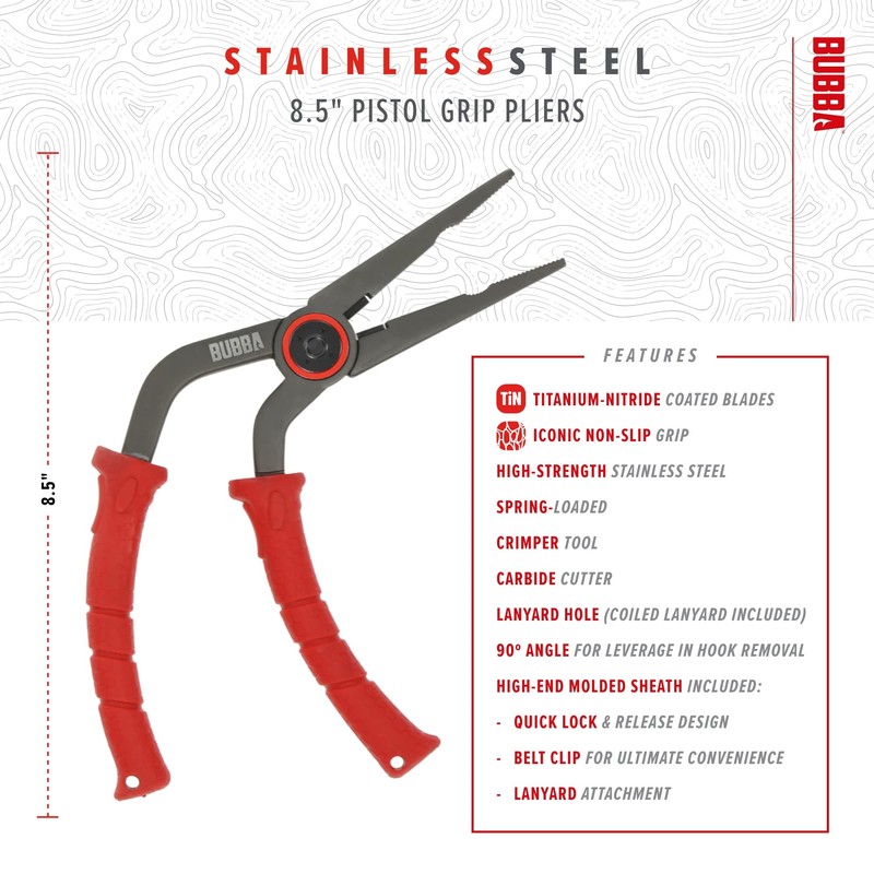 BUBBA 8.5" Pistol Grip Stainless Steel Pliers, Spring Loaded with