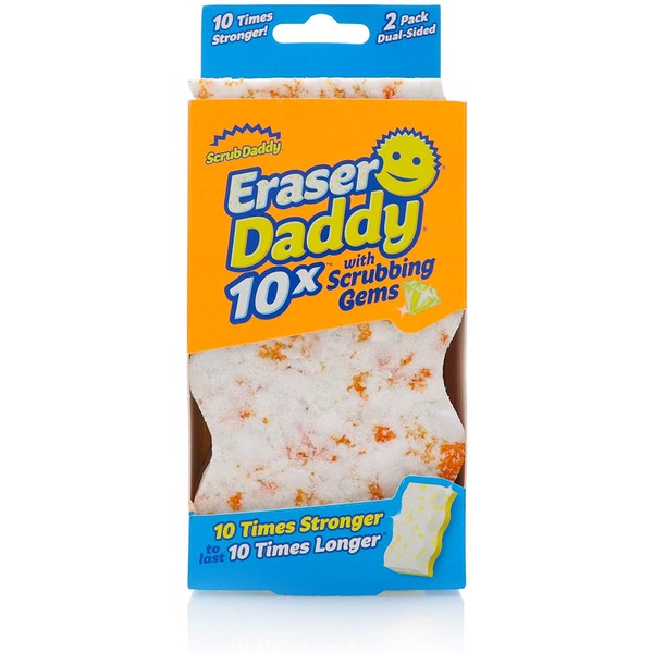 Scrub Daddy Eraser Sponge - Eraser Daddy 10x - Durable Melamine Eraser, Dual-Sided Scrubber, Temperature Controlled, Water Activated, All Purpose Cleaning for Walls, Baseboards, Kitchen Bathroom 2ct