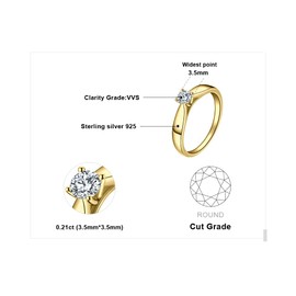 JewelryPalace Classic 0.2ct Cubic Zirconia Solitaire Engagement Rings for Women, 925 Sterling Silver 14K Yellow Gold Plated Ring for Her, Round Cut Simulated Diamond Anniversary Wedding Rings O