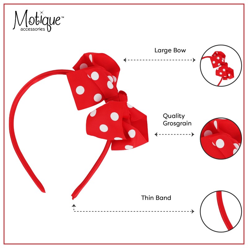 Motique Accessories Girls Polka Dot Bow Headband (Red)