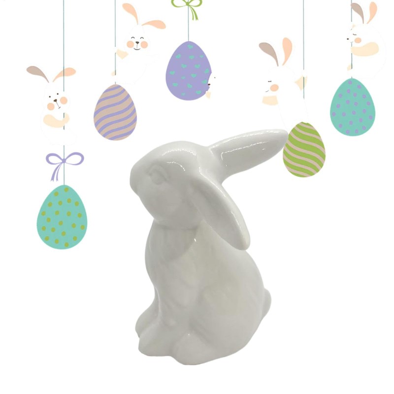 Ceramic Bunny Figurine - Holiday Rabbit Statue Decor | Modern