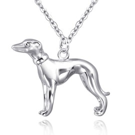 Materia Greyhound Pendant Rhodium-Plated 925 Silver Caccia Dog Pendant for Necklace Rhodium-Plated + Box #KA-318, Sterling Silver