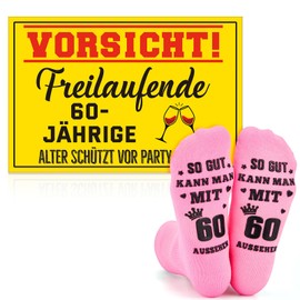Sintege Lustige Geschenke für Frauen zum 60. Geburtstag 60 Geburtstagssocken Freilaufende 60 Jährige 30 x 20 cm Schild 60 Jahre Geburtstagsgeschenk Partydeko Geburtstagsdeko für Freundin (60)