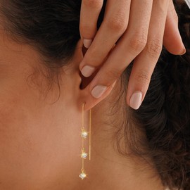 SLOONG Gold Dangle Earrings for Women, Long Hanging Gold Chain Earrings Trendy Hypoallergenic Dangling CZ Threader Earrings for Women Jewelry (Style 1)