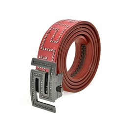 Barabas Men's Rhinestone Studded Greek Pattern Buckle Belts BK814 Black Shiny Red Black