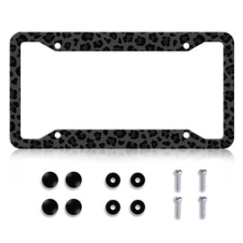 Black Leopard Print License Plate Frame - Leopard Personalise License Plate Holder, Rust-Proof Stainless Steel Waterproof Car Decorative Tag Frames for Standard Us 12x6 Inch