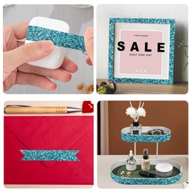 Cinta washi con purpurina, 3 rollos de cinta decorativa de 15 mm, para manualidades, autoadhesiva, borde de purpurina dorada, suministros para bricolaje, diario de bala, manualidades, envoltura de regalos, álbumes de recortes (azul oscuro)