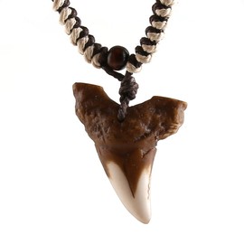 HZMAN Hawaiian Shark Teeth Resin Pendant - Adjustable Cord Surfer Necklace - Cool Surfer Hawaiian Beach Style Jewelry