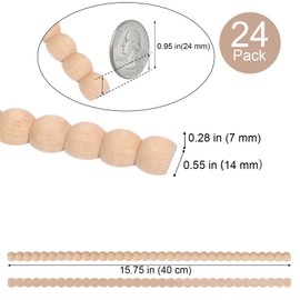 24 Pcs Decorative Wood Beaded Trim Molding, 15.75 Inch Bobbin Wood Trim Molding, Natural Unfinished Wood Bead Trim Molding Decorative for DIY Furniture Wall Cabinet Mirror Door Shelf (0.55'' Wide)