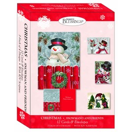 Shared Blessings Snowman and Friends 12 Boxed Christmas Cards, Whimsical Snowman Designs with KJV Scripture, 5x7 inches