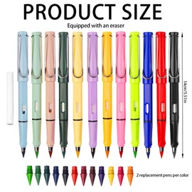 YOUYIKE Magic Colouring Pencil Set of 12 Eternal Pencil with Eraser & 24 Interchangeable Tips, Inkless Reusable Infinity Pencil for Children, Students, Artists