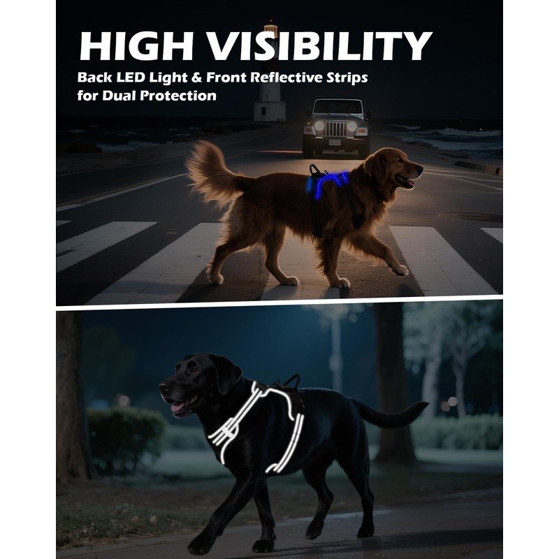 Joytale Light Up Dog Harness, No Pull Dog Harness USB