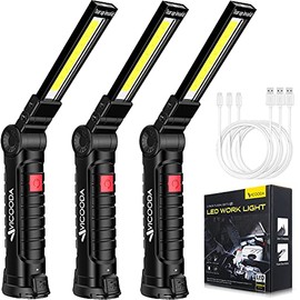 3 Pack Flashlights, LED Work Light, Work Light with Magnetic Base and Hanging Hook, 360°Rotate 5 Modes Rechargeable Work Light for Car Engines Repair, Grill, Emergency and All Tight Spots (3 Pack)