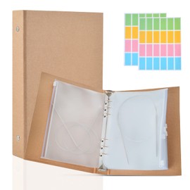 Knitting Needles Holder Case Set Circular Needle Case Circular Knitting Needle Storage 1 Pcs Kraft Cover 20 Pcs Binder Pockets and 48 Pcs Label Paper for Collecting Sorting