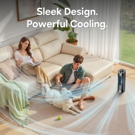 GRIDR Tower Fan Bladeless with 3 Speeds, 4 Mode [AI, Normal, Natural, Sleep], Table Fan 80° Oscillation, Touch Screen + Remote Control, 12H Timer, 13" Desk Fan for Bedroom Home Office Desktop-Black