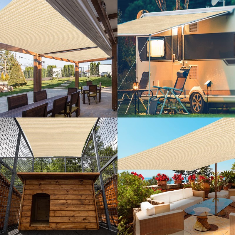 5' x 13' Beige Straight Edge Sun Shade Sail, Rectangle