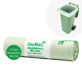 bioMat Kompostierbare 240l Biomüllbeutel, 10 Abfallsäcke für Biotonne, Restmülltonne, Made in Germany, Premium-Qualität, Klimaneutral