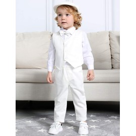 MOMBEBE COSLAND Baptism Outfit for Baby Boys Christening Gentleman Tuxedo Suit 5 Pieces White 18-24 Months
