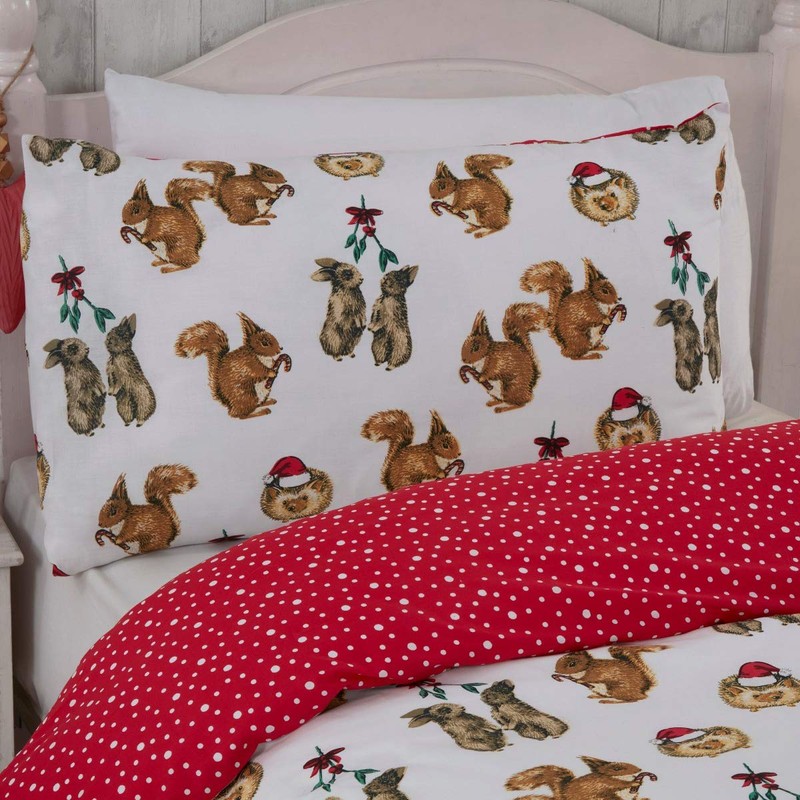 Sleepdown Forest Animals Red White Reversible Duvet Cover Bedding Set