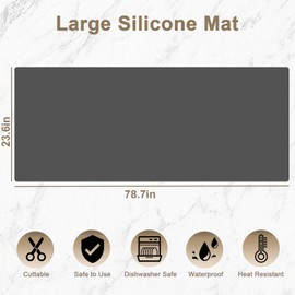 78.7"x23.6" Large Silicone Mat for Kitchen Counter, Heat Resistant Non-Slip Countertop Protector, Waterproof Silicone Craft Mat for Kitchen Island, Dark Gray