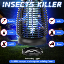Bug Zapper Outdoor for Mosquito Flies - Electric 4000V Powerful Bug Zappers Indoor Waterproof Insect Killer Trap Lamp with LED Light for Patio Backyard Porch Garage & Home
