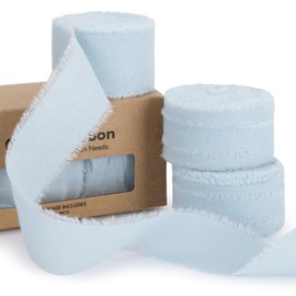 Keypan Blue Ribbon 1" x 15 Yards with Frayed Fringe Fabric Cotton Ribbons for Gift Wrapping Wedding Invitations Flower Bouquet Baby Shower