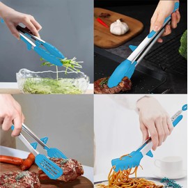 4 Pack Silicone Kitchen Cooking Tongs Set, Stainless Steel Nonstick Food Tong with BPA Free Silicone Tips for Serving Pasta Spaghetti Steak Pie Pizza Salad Vegetable Fruit Grilling BBQ Buffet 9" & 12"