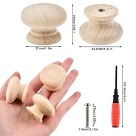 Furniture Knobs Wooden Universal 12 Pieces Wooden Handles for Cupboards Drawers Knobs Round Cabinet Knobs Furniture Knobs Wooden Door Drawer Handles Knobs Cupboard Knobs with Screws Wooden Knobs for