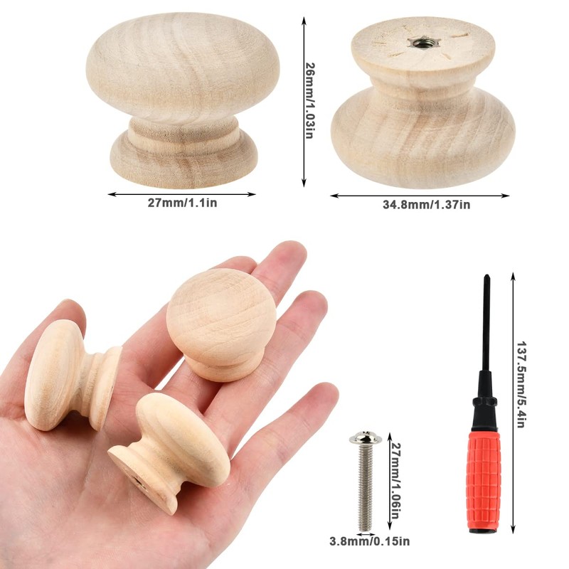 Furniture Knobs Wooden Universal 12 Pieces Wooden Handles for Cupboards