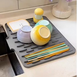 Silicone Dish Drying Mat for Kitchen Countertop - Heat Resistant Sink Drain Mat