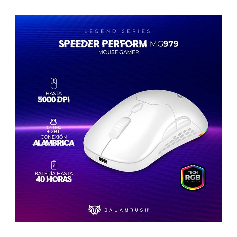 Balam Rush Mouse Gamer Speeder Perform MG979 10000dpi Inalambrico Blanco