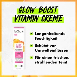 SANTE Naturkosmetik Glow Boost 3-in-1 Vitamin Cream, Nourishing Day Cream with AHA, Vitamin F and Organic Jojoba Oil, Regenerating Moisturiser for Radiant Skin, 30 ml