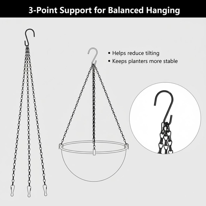 Dcoteh 4 Pack, 3 Point 23 Inch Black Hanging Baskets