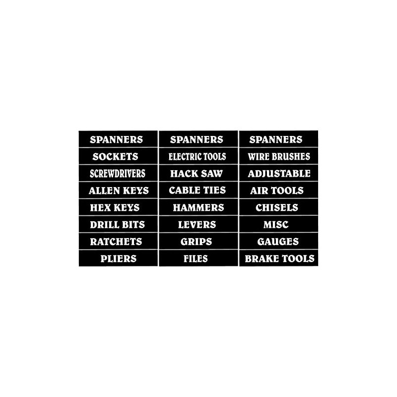 24 Toolbox Drawer Label Stickers Decals Organiser Black