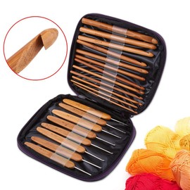 Oumefar Crochet Hook with Case Yarn Knitting Needle Crochet Needle Hook Needles Yarn Hook Bamboo Handle Knitting Handwork Crochet