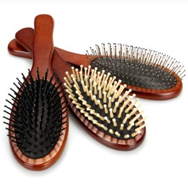 com-four® 3 x Wooden Hair Brush - Environmentally Friendly Brush for Men, Women, Children - Wooden Hair Brush with Various Bristles [Selection Varies] (Set of 3) (Brown)