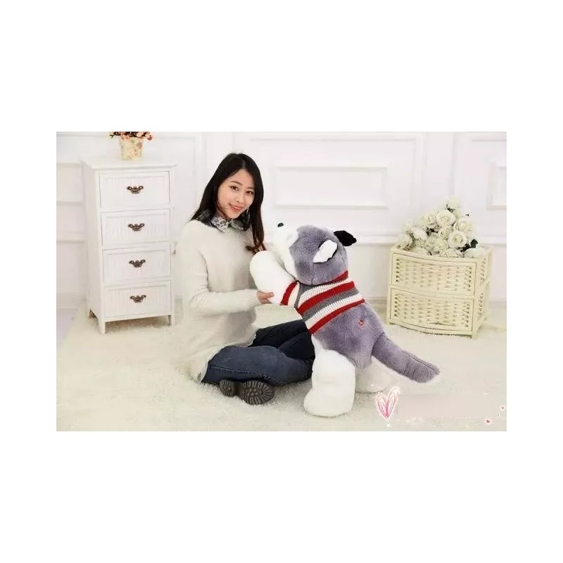 Jextech Perro Peluche 70cm Husky Lobo Con Sueter Juguete Regalo