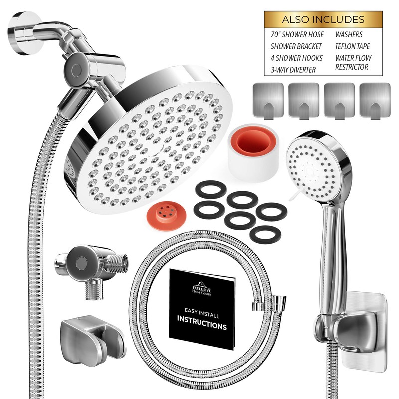 Shower Head With Handheld Combo, 6 Inch High Pressure Rainfall