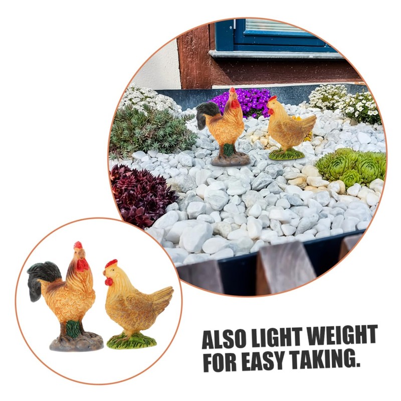 Outanaya 6Pcs Mini Chick Figurines Lifelike Rooster Hen Models for