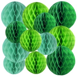 XIKSXITN Green Paper Honeycomb Balls - 12 Pack Hanging Tissue Pom Poms for Weddings, Birthdays, Spring Decor
