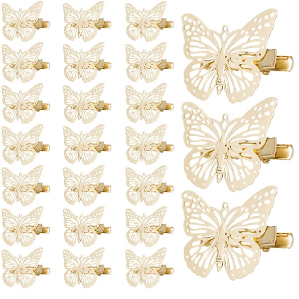 OBTANIM Butterfly Hair Clips, 24 Pcs Cute Metal Butterfly Hair Claw Pins Barrettes Accessories for Girls and Women (Gold)