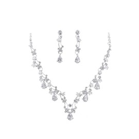 Doyime Necklace Earrings (Set of 2) Women's Bridal Accessories, Bride Earrings, Sparkling Crystal, Mother's Day, Birthday, Christmas Gift, Silver